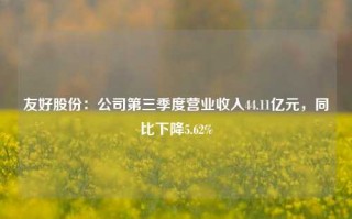 友好股份：公司第三季度营业收入44.11亿元，同比下降5.62%