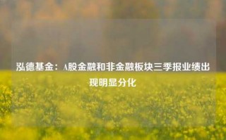 泓德基金：A股金融和非金融板块三季报业绩出现明显分化