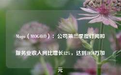 Mogo（MOGO.O）：公司第三季度订阅和服务业收入同比增长12%，达到1070万加元